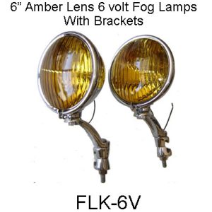 6" Dia. 6 Volt Chrome Fog Lamps With Brackets. FLK-6V