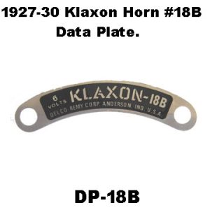 1927-1931 Buick Klaxon Horn Data Plate. DP-18B