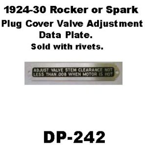 1924-1930 Buick Rocker Or Spark Plug Cover Data Plate. DP-242