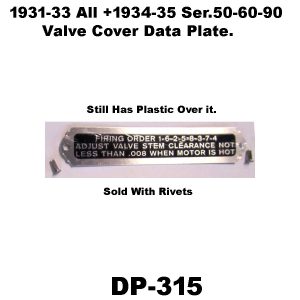 1931-1935 BUICK Rocker Cover  Data Plate   DP-315