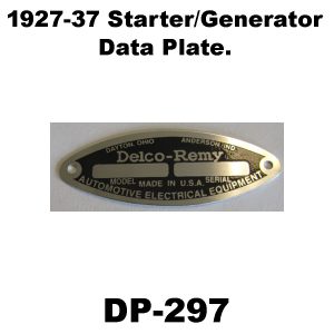 1927-1937 Buick Distributor\Starter Data Tag. DP-297