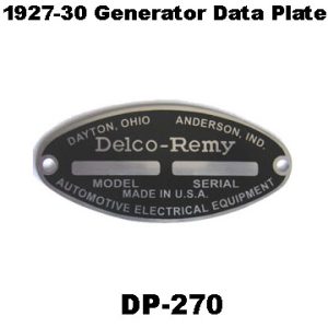1927-1930 Buick Generator Data Plate. DP-270