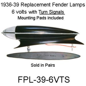 1936-39 Replacement Type 6 volt Fender Lamps w/turn signals.